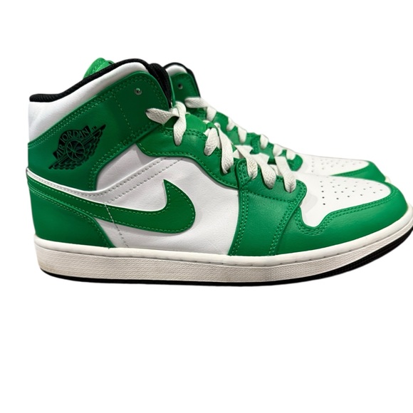 Men Air Jordan 1 Mid Leather“Lucky Green” Sneakers, Size 9.5. AUTHENTIC! - Picture 1 of 9